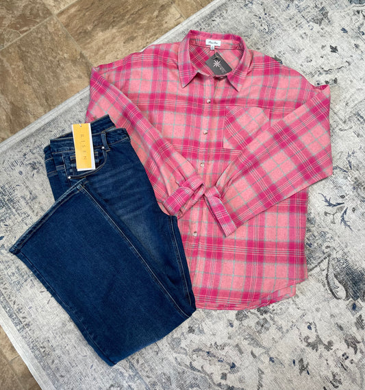 Pink Plaid Button Down