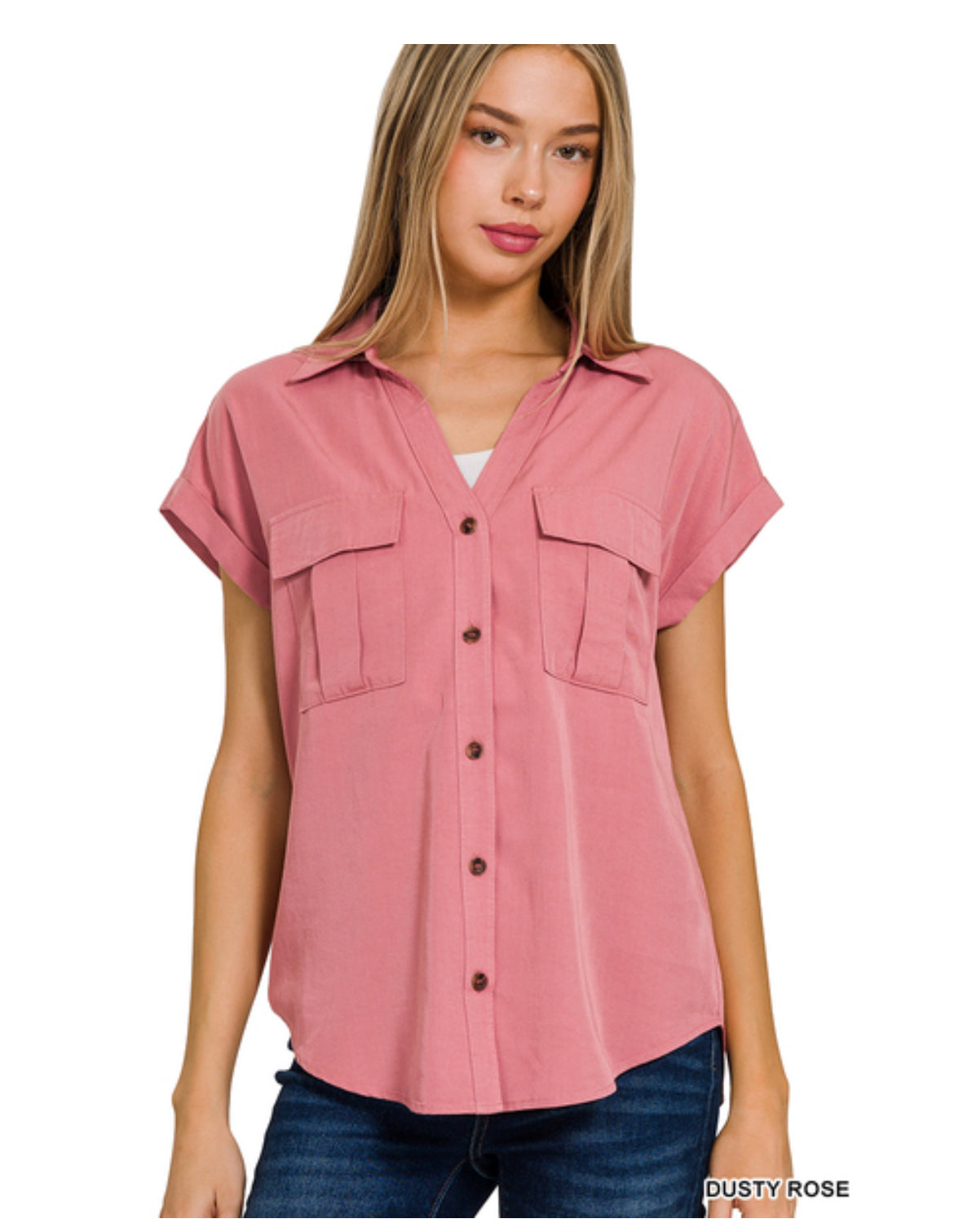 Tencel V-Neck Collared Top