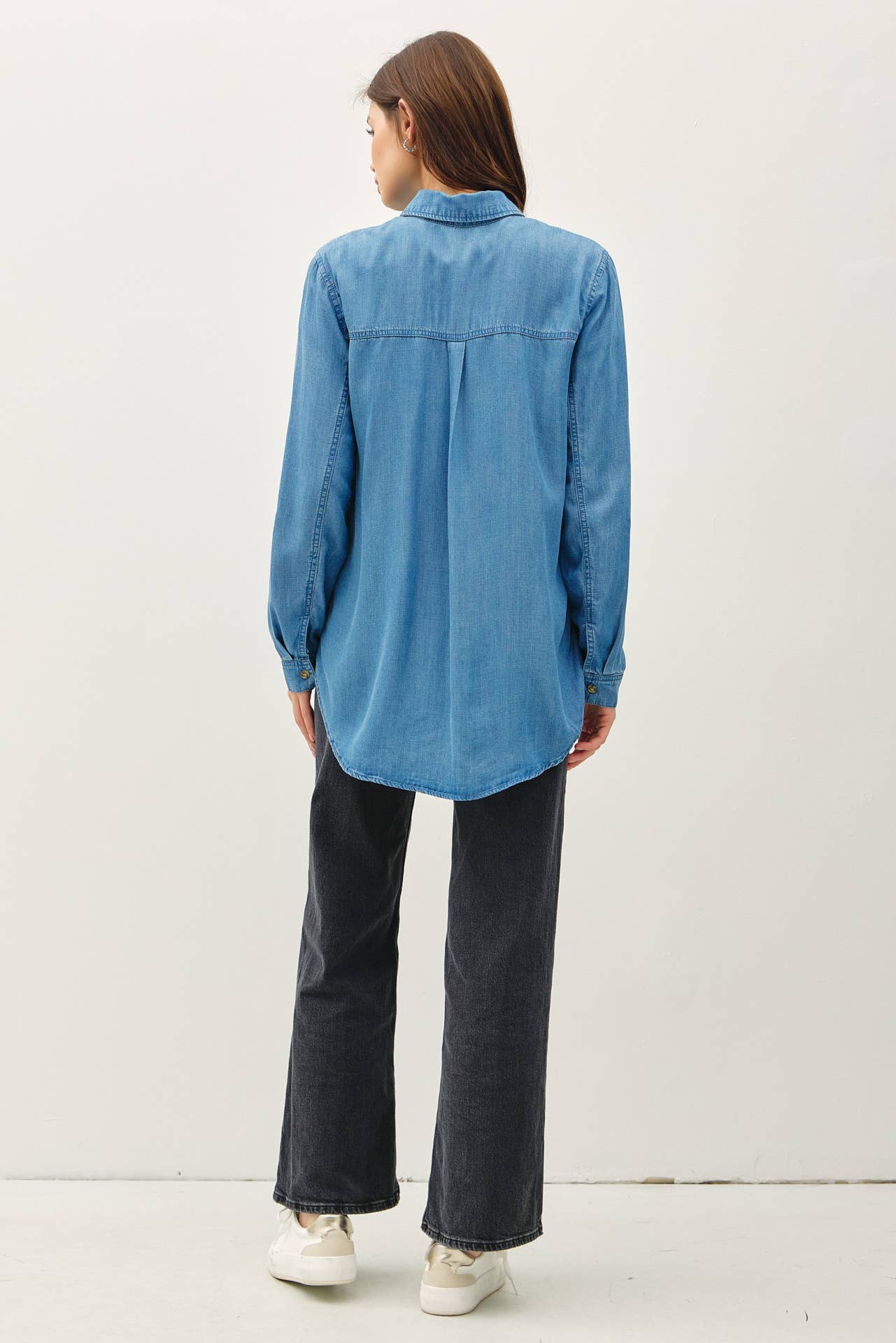 DENIM TENCEL BUTTON UP OVERSIZED SHIRT