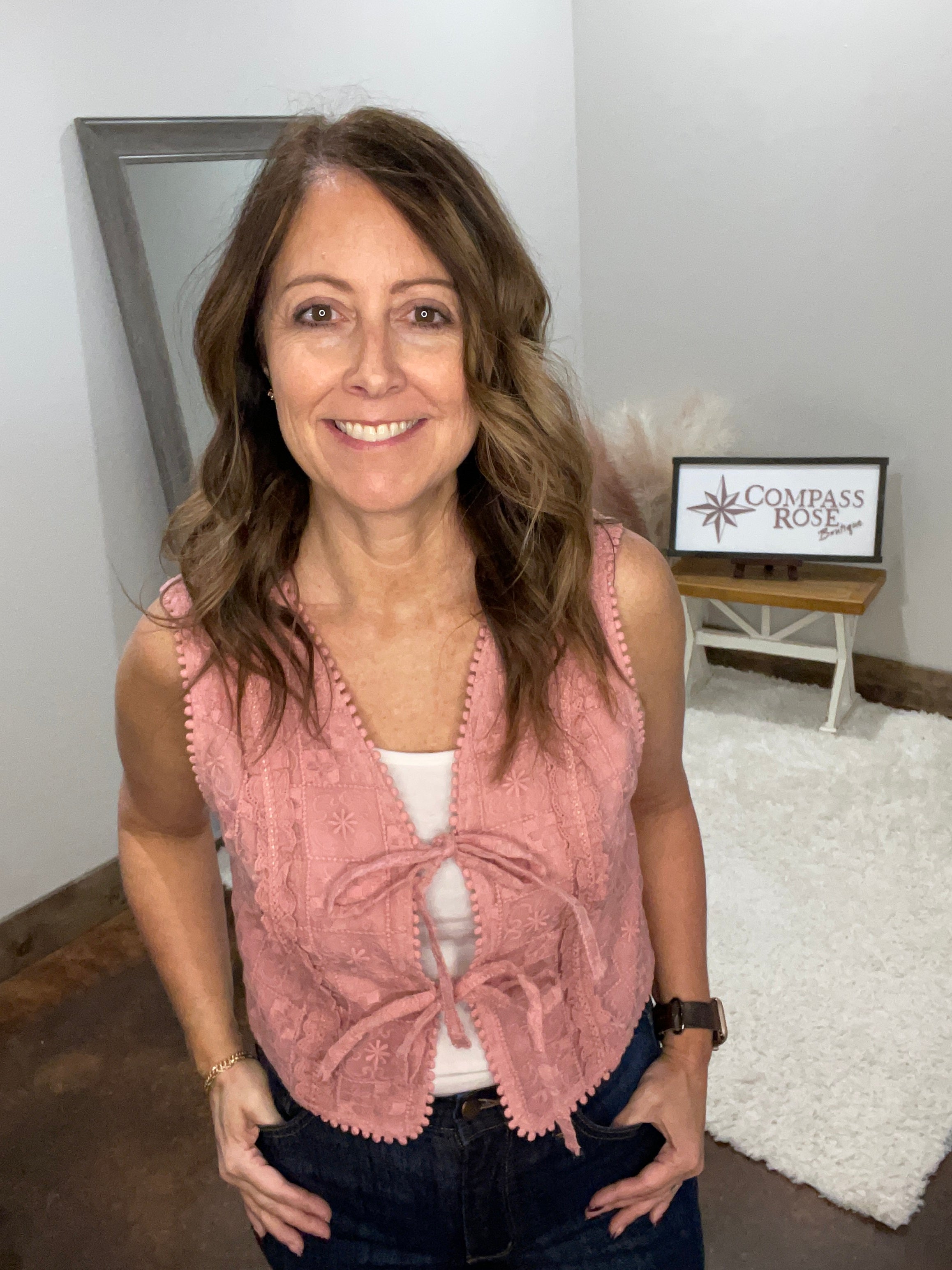 Embroidered Lace Tie-Front Vest