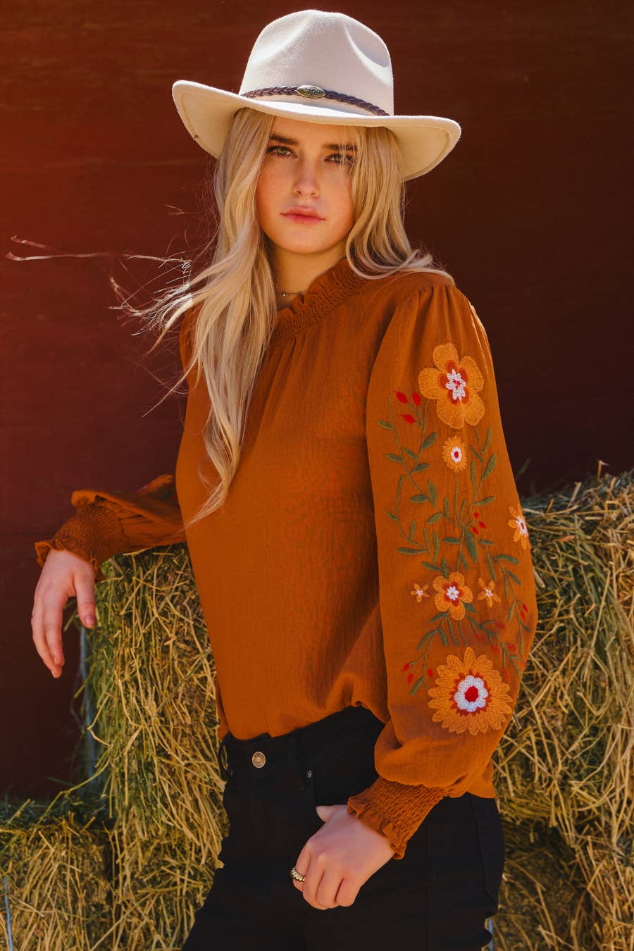 Embroidered Long Sleeve Blouse