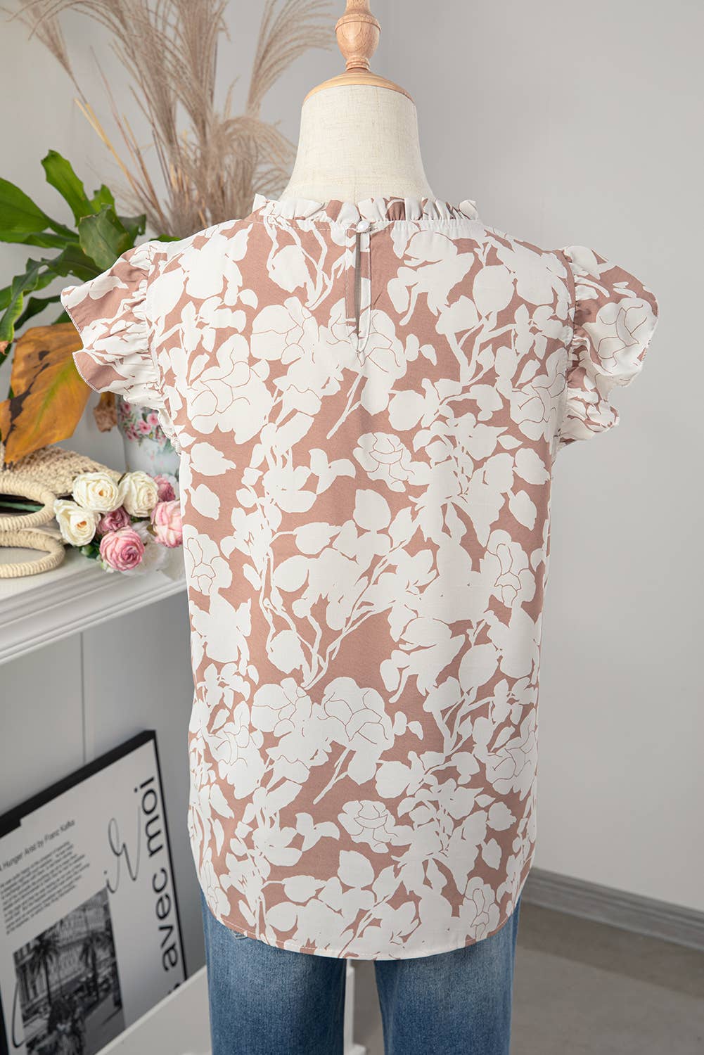 Floral Print Ruffle Short Sleeve Summer Tops