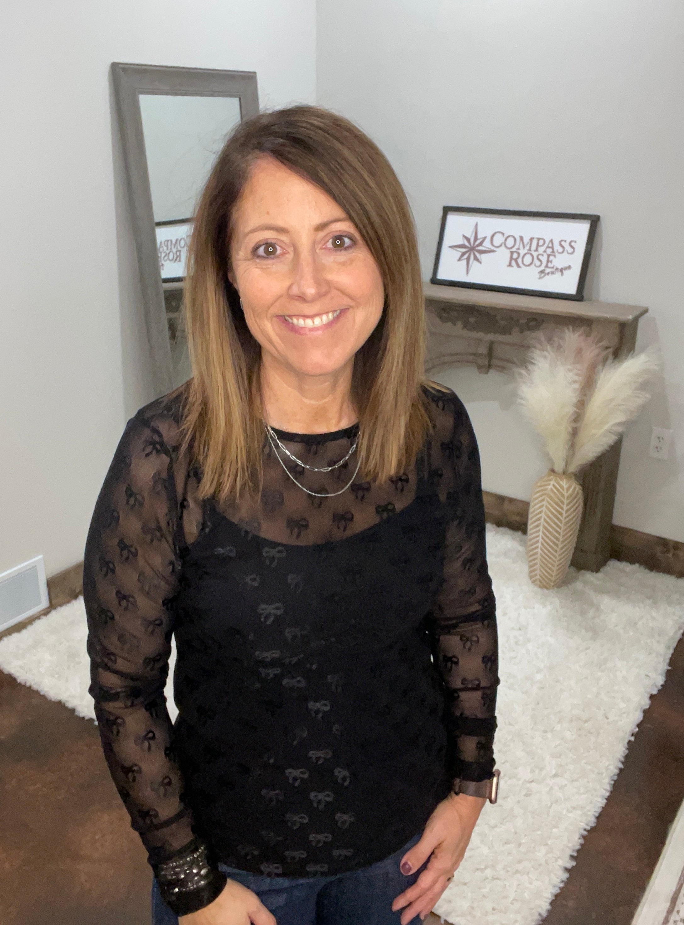 Mesh Bow Pattern Long Sleeve Top