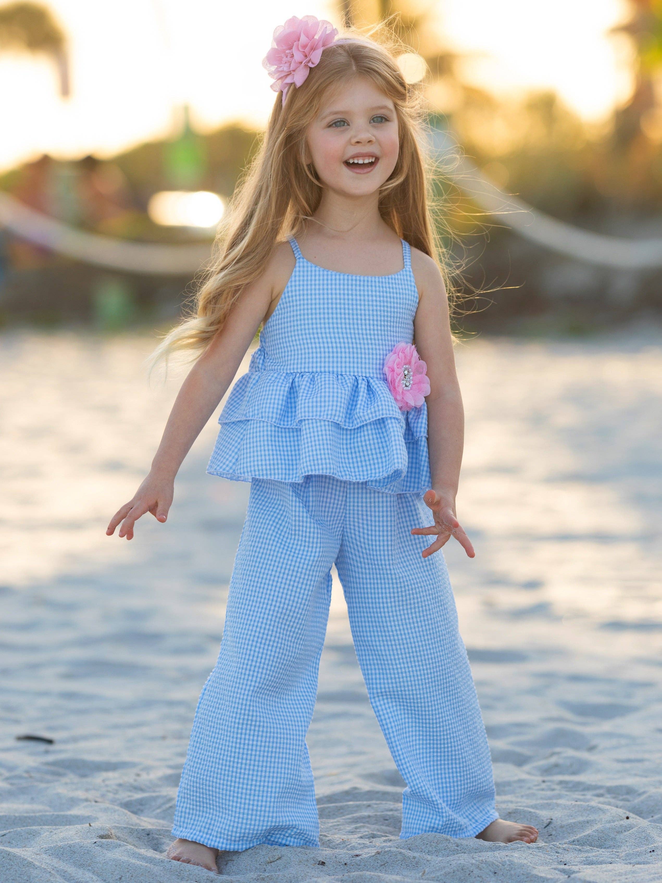 Gingham Top and Palazzo Pants Set