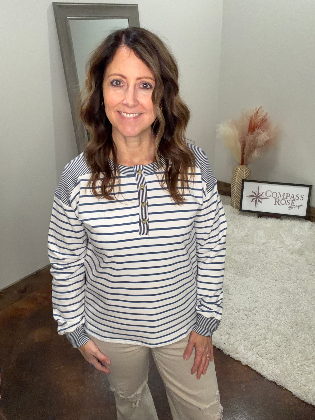 Striped Half Button Top