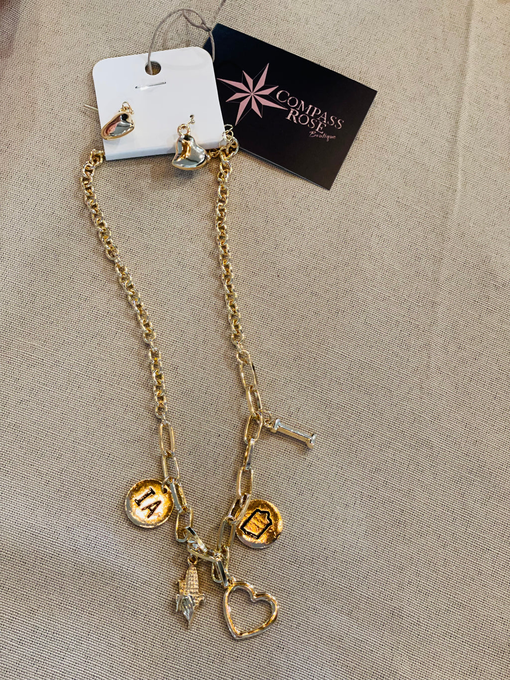 Iowa Charm Necklace/Earring Set