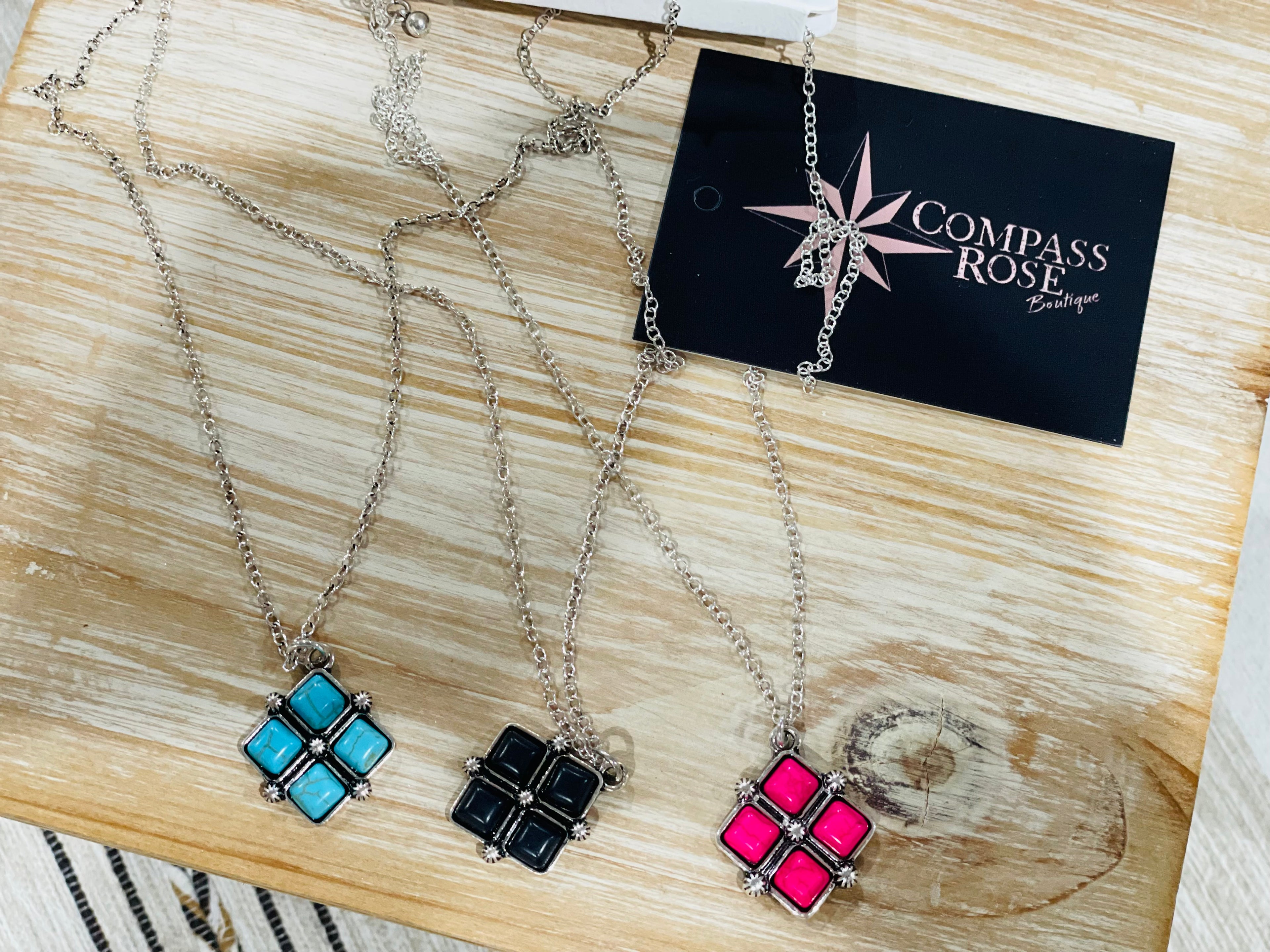 Square Pendant Stone Necklace