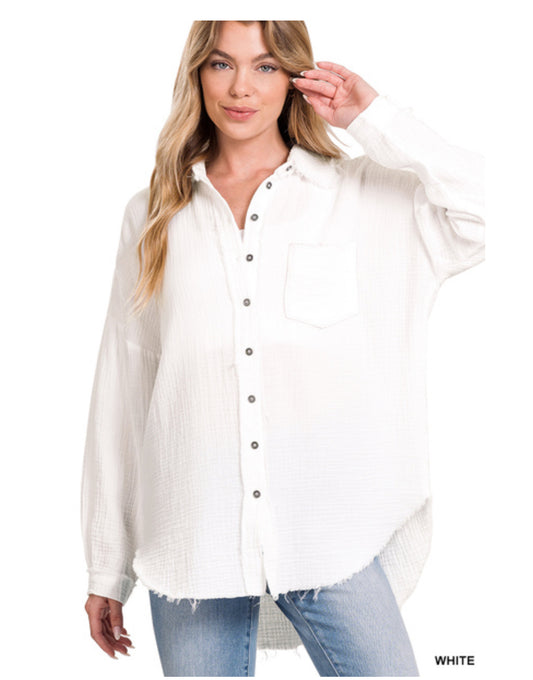 Double Gauze Oversized Raw Edge Shirt