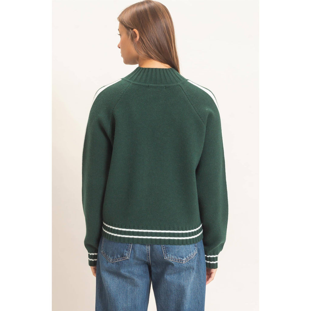 Contrast Stripe Zip-Up Sweater