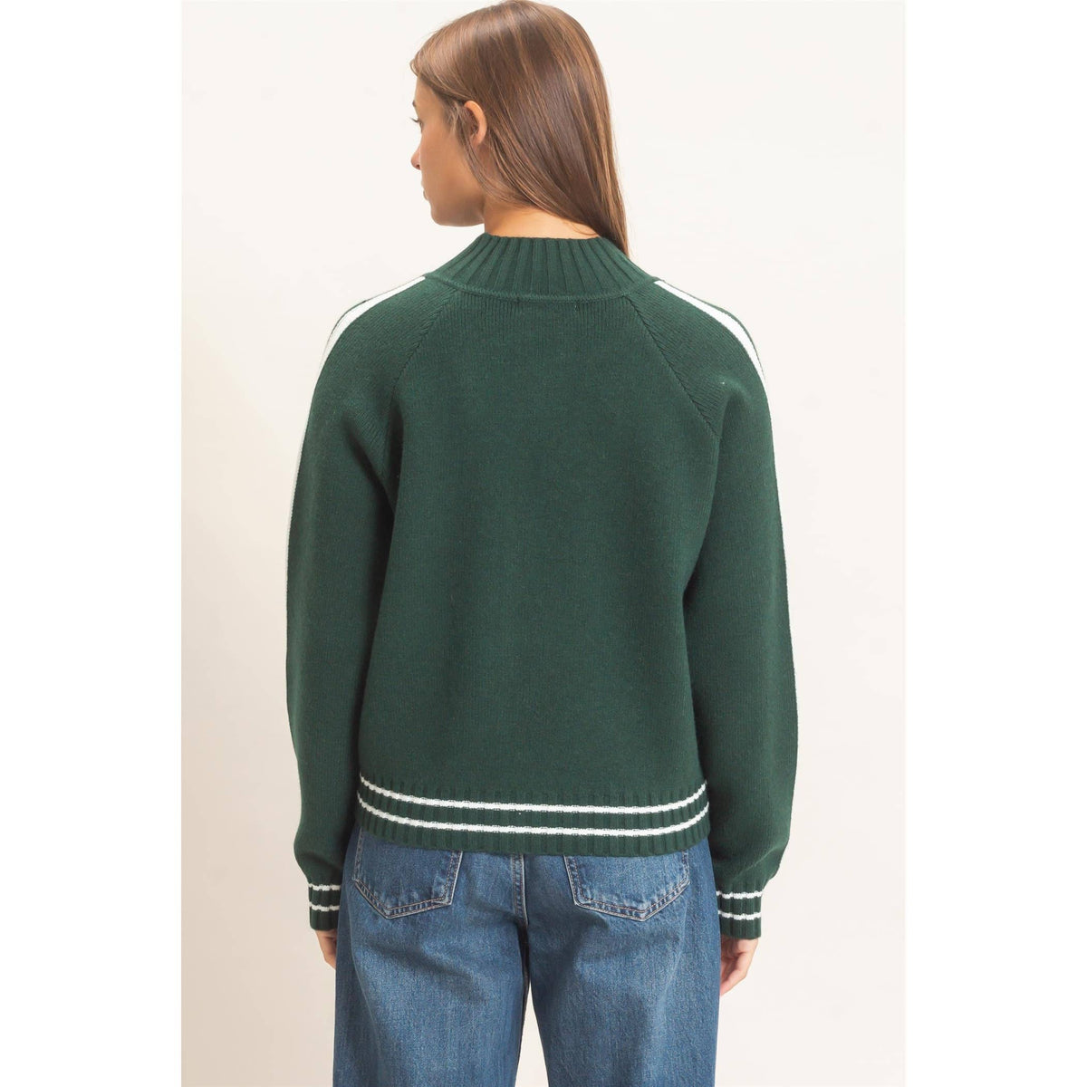 Contrast Stripe Zip-Up Sweater