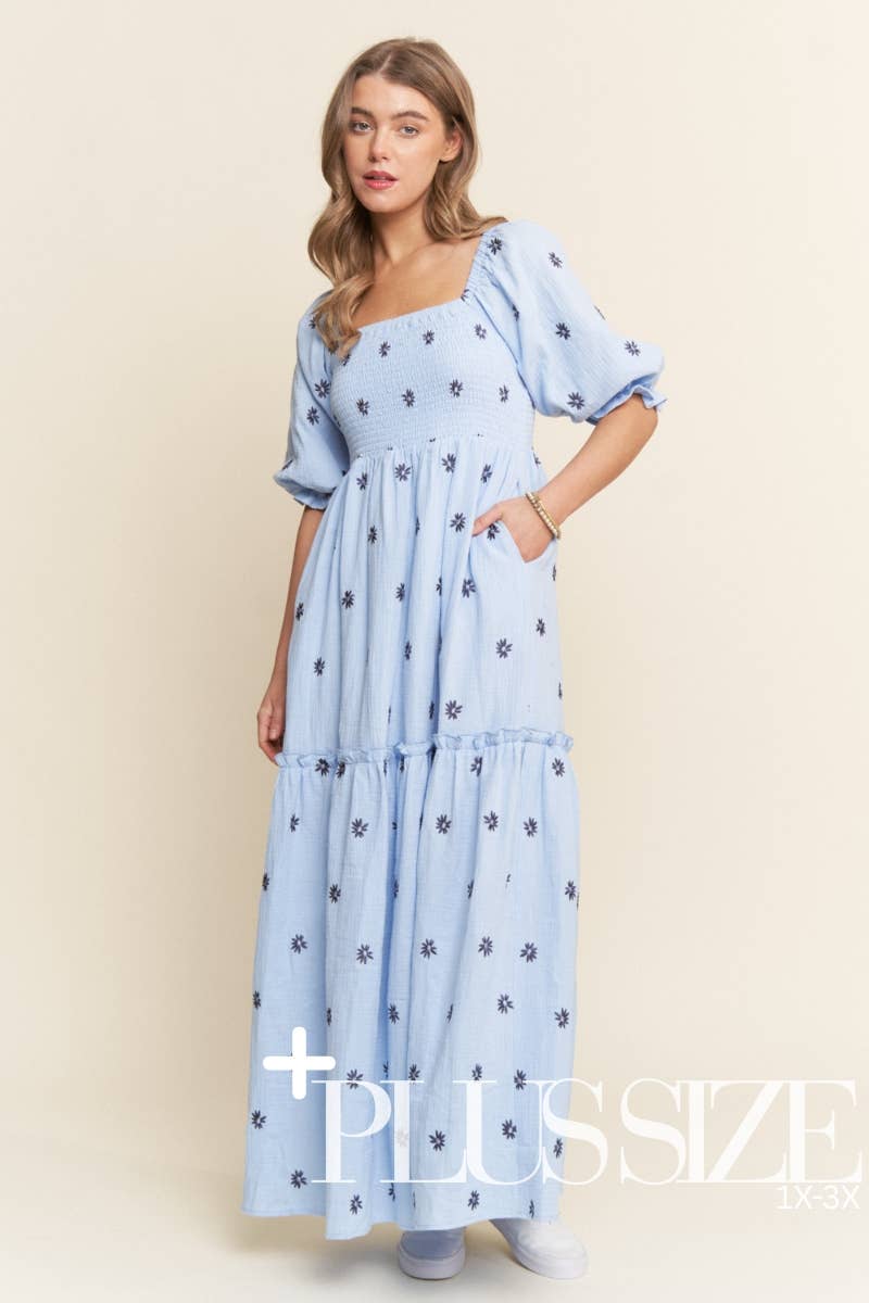 Floral Embroidered Tiered Maxi Dress