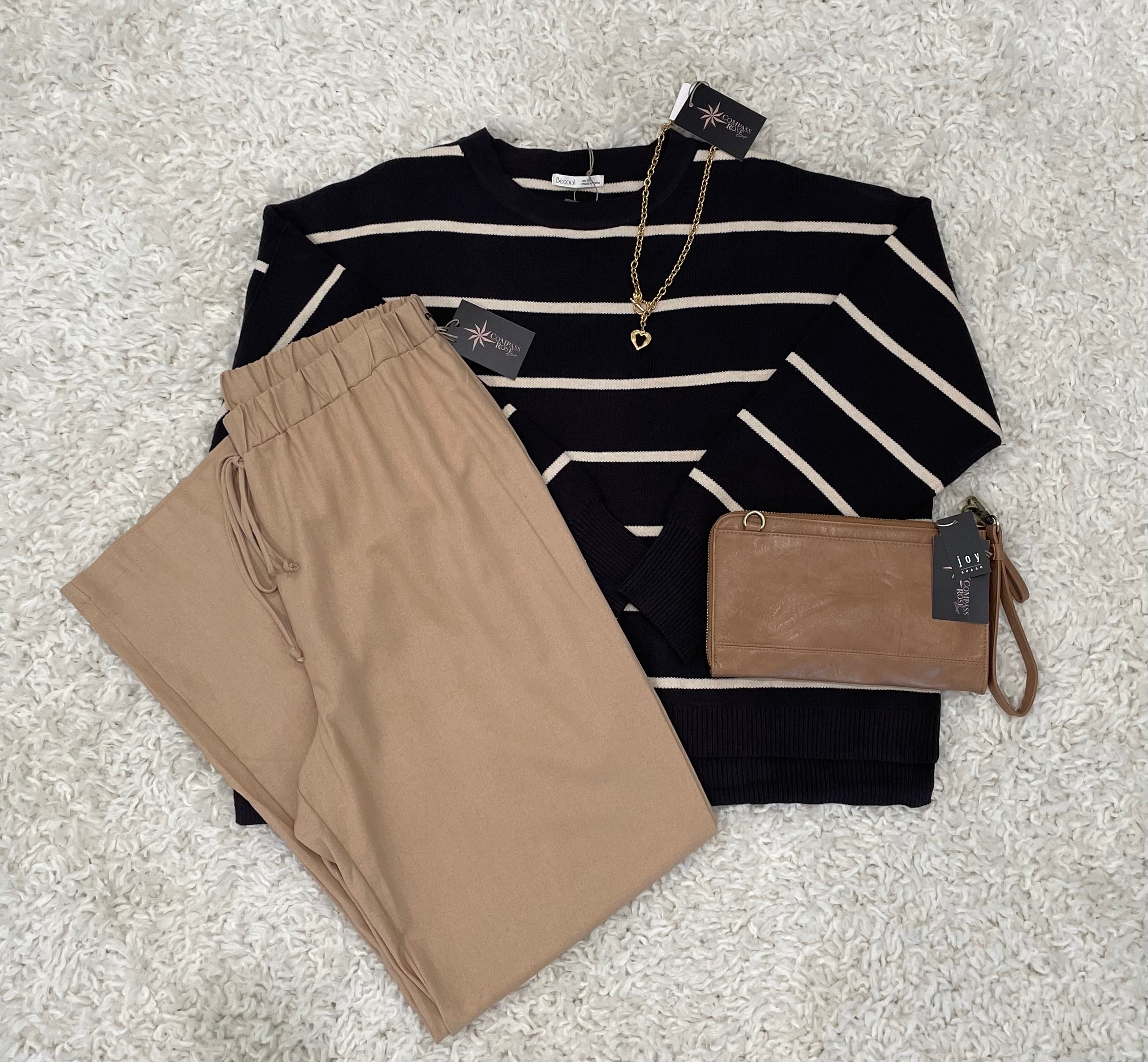 STRIPE CREWNECK LONG SLEEVE BOXY SWEATER