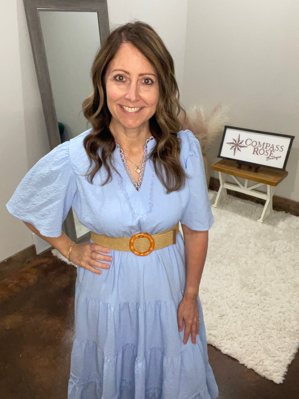 Tiered Midi Dress with Lace Trim