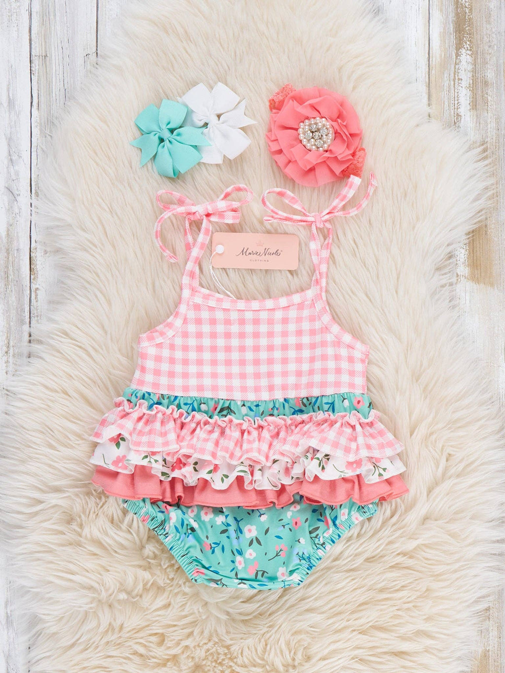 Gingham Garden Ruffle Romper