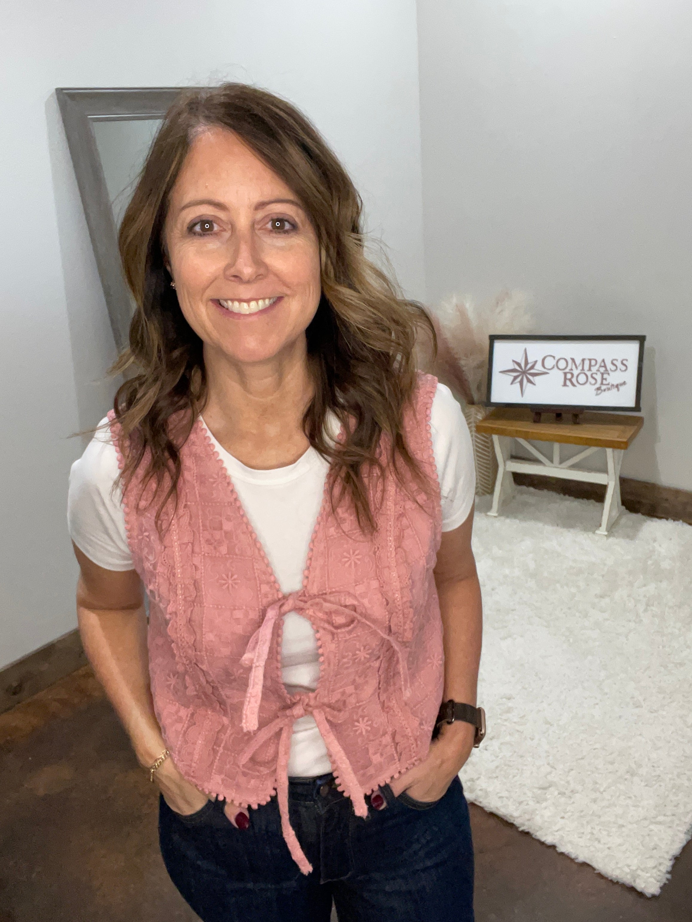 Embroidered Lace Tie-Front Vest