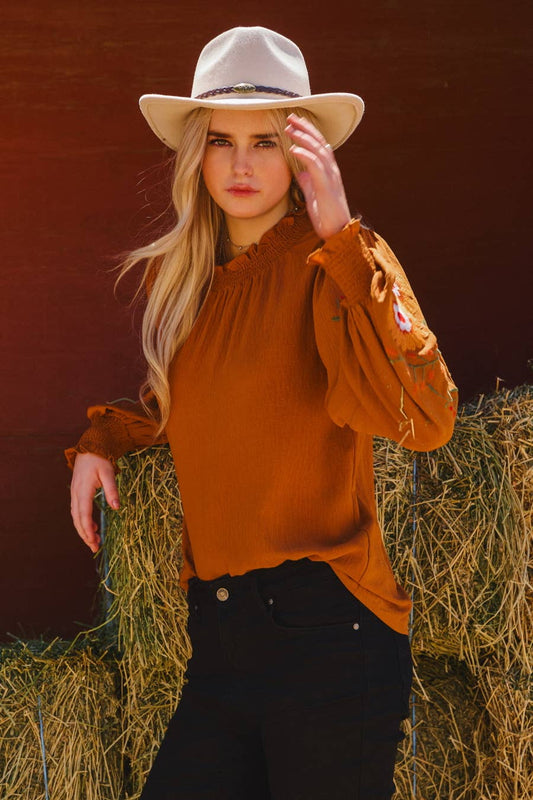 Embroidered Long Sleeve Blouse