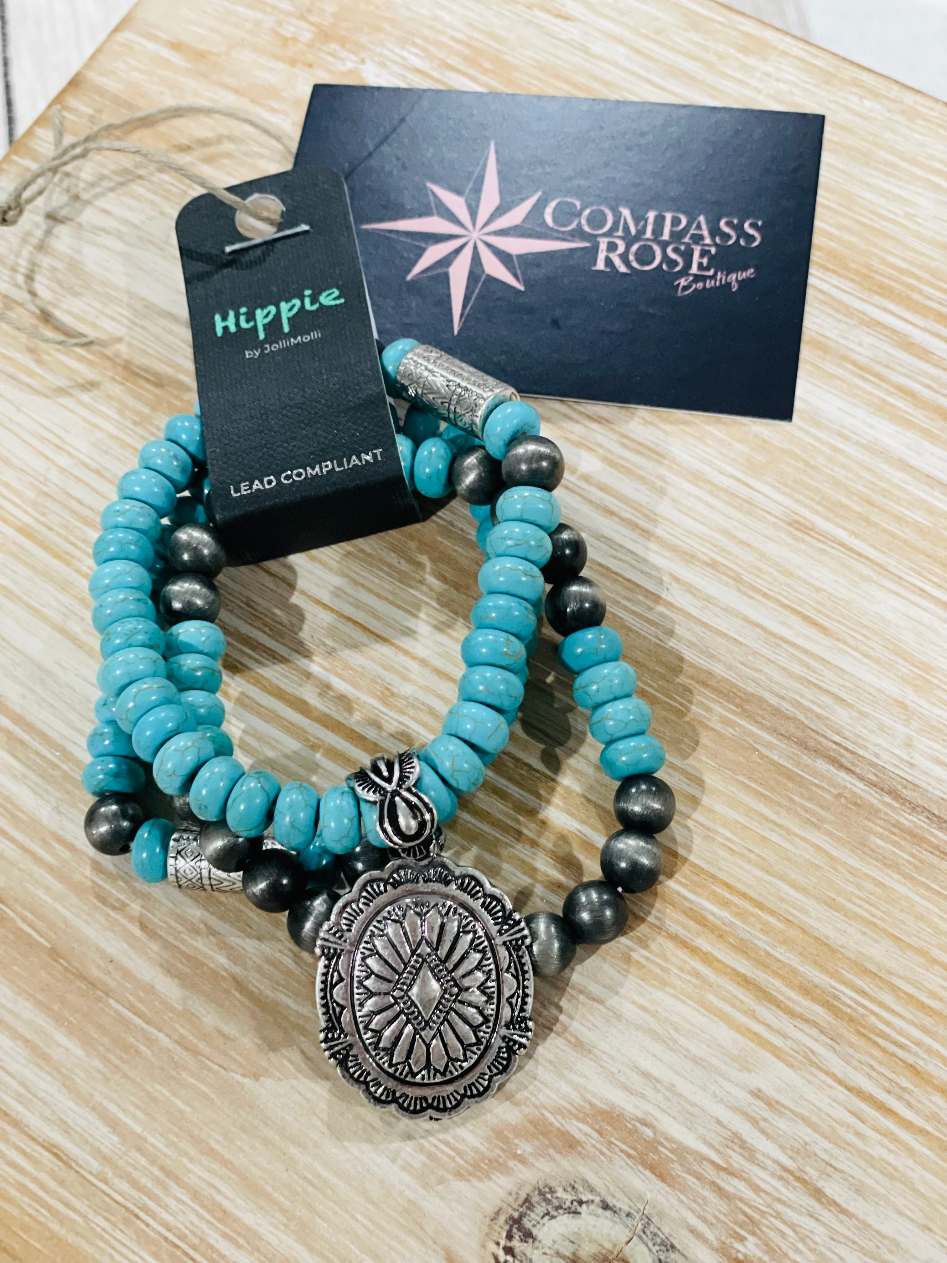 Multi-strand Turquoise Bracelet w/ Oval Pendant