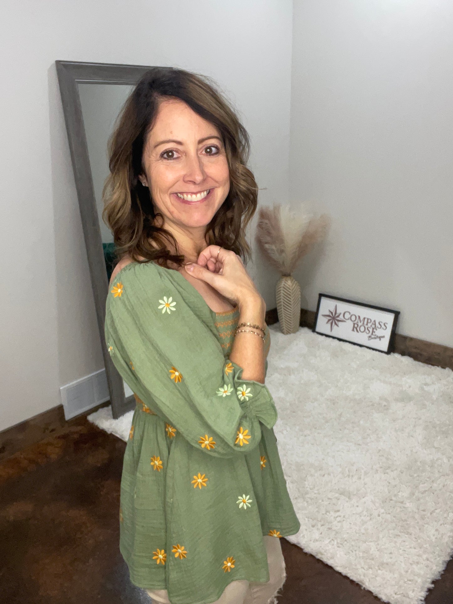 Gauze Floral Embroidered Peplum Top