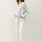 STRIPED GAUZY BUTTON UP TOP W/ ROLL UP SLEEVES