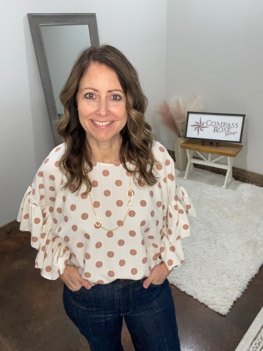 Polka Dot Ruffle Sleeve Flowy Top