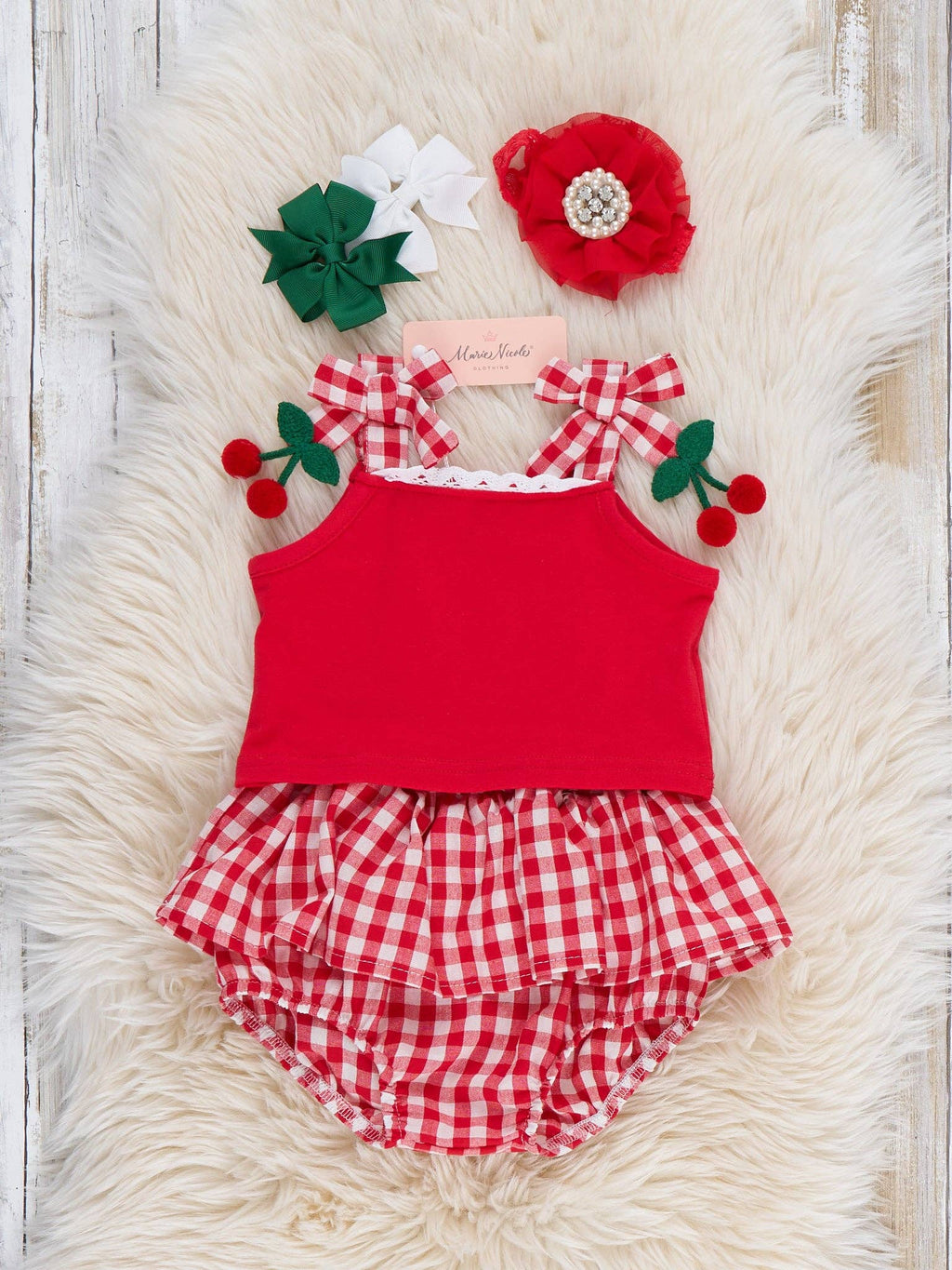 Sweet Cherry Check Bloomers Outfit