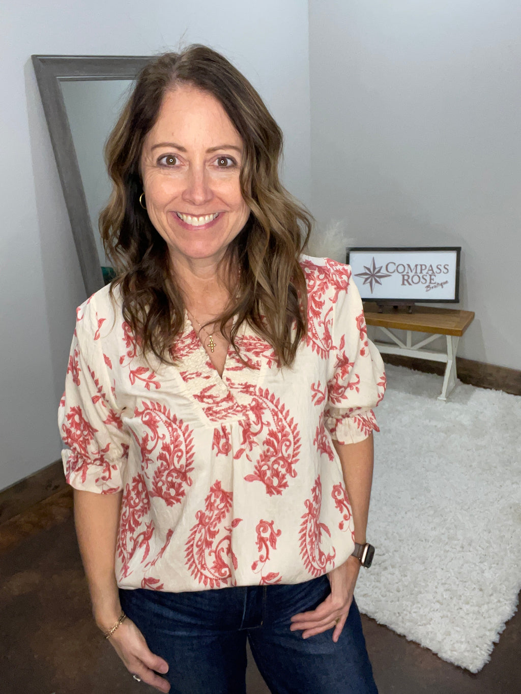 Paisley Print V-Neck Top