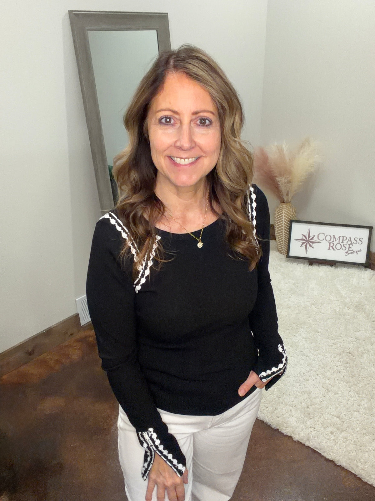 Lace Trim Boat Neck Top