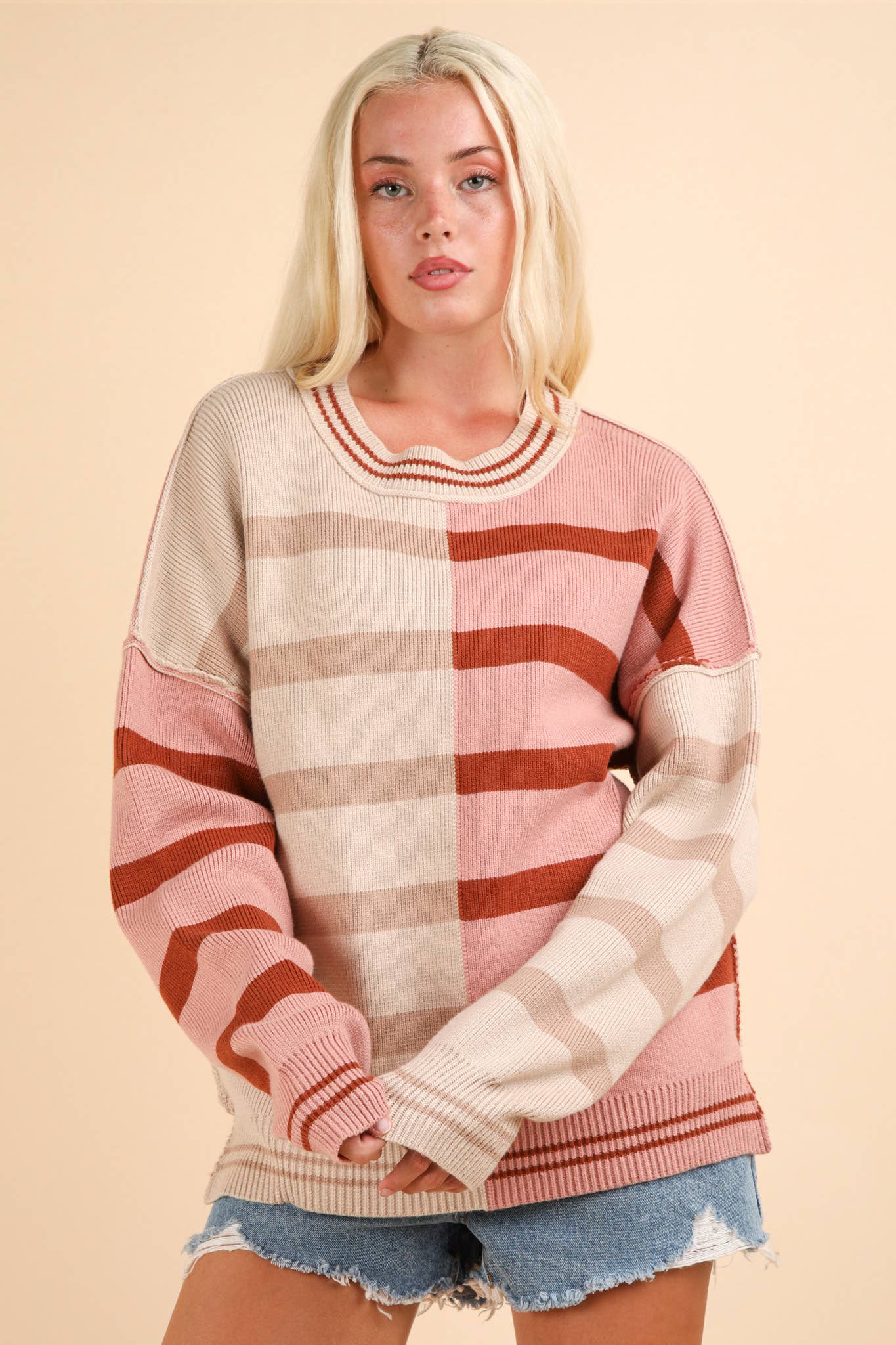 Color Block Oversized Striped Knit Sweater