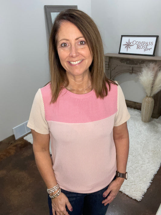 Rib Textured Colorblock Top