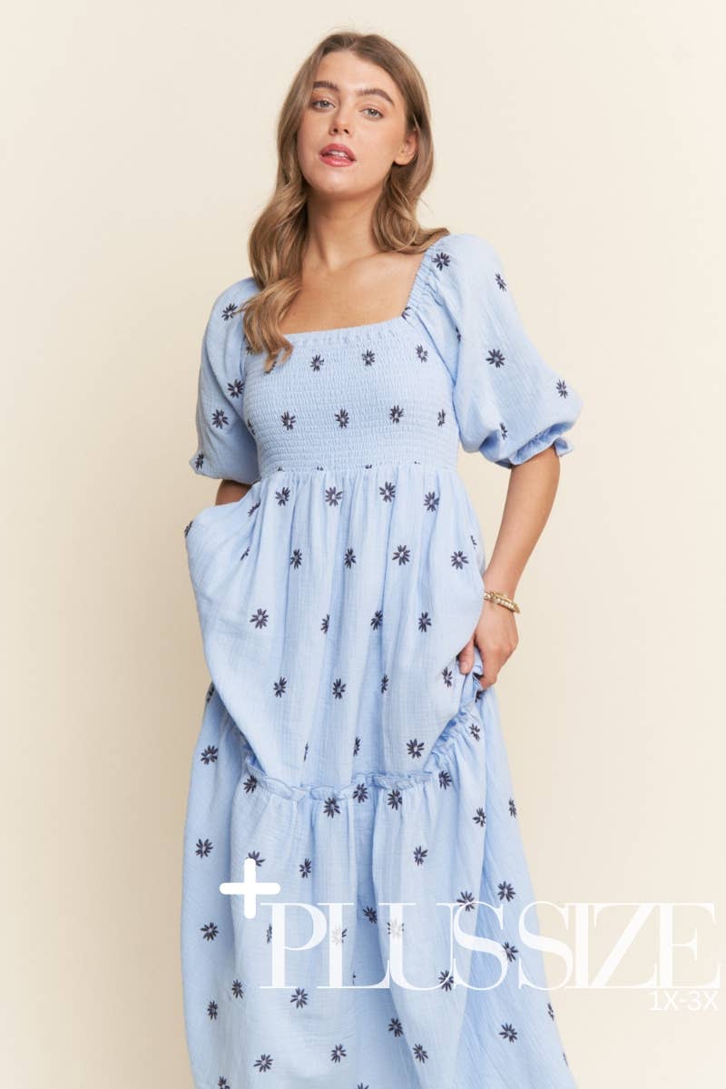 Floral Embroidered Tiered Maxi Dress