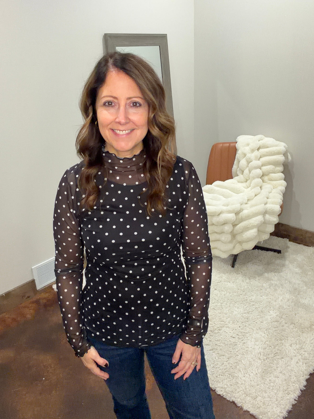 Polka Dot Mesh Top