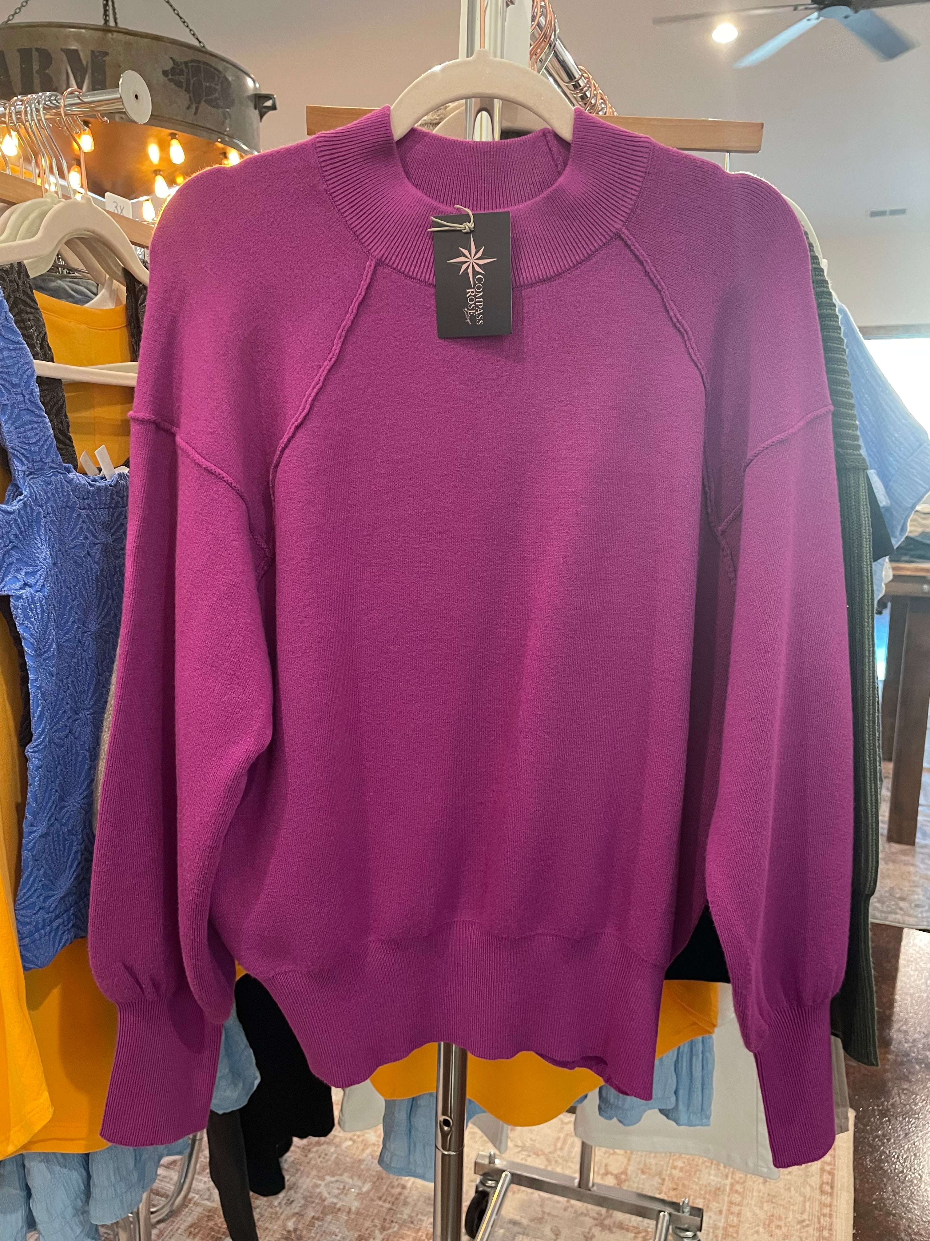 Viscose Mock Neck Exposed Seam Sweater