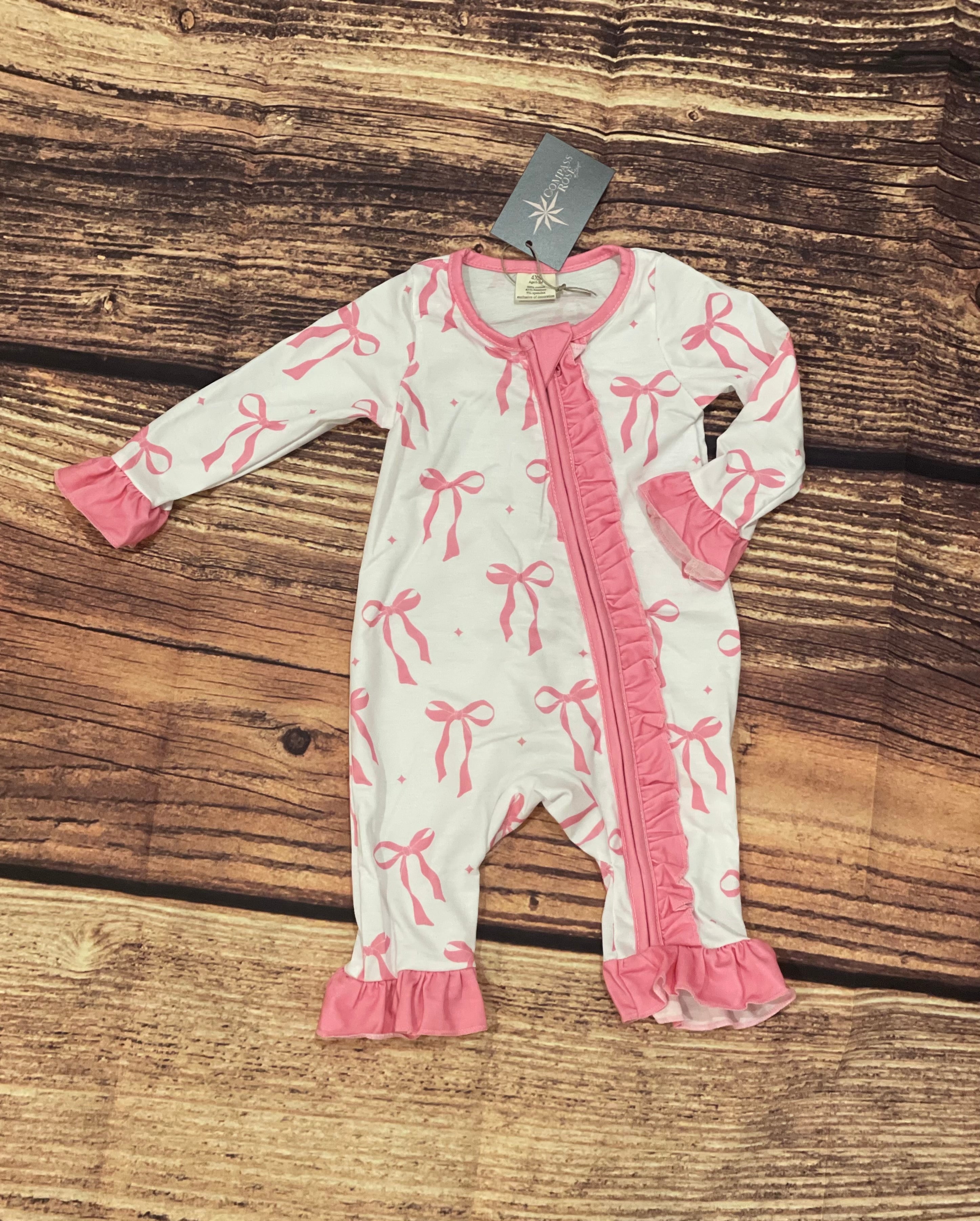 Baby Girl Bow Printed Zip Sleeper