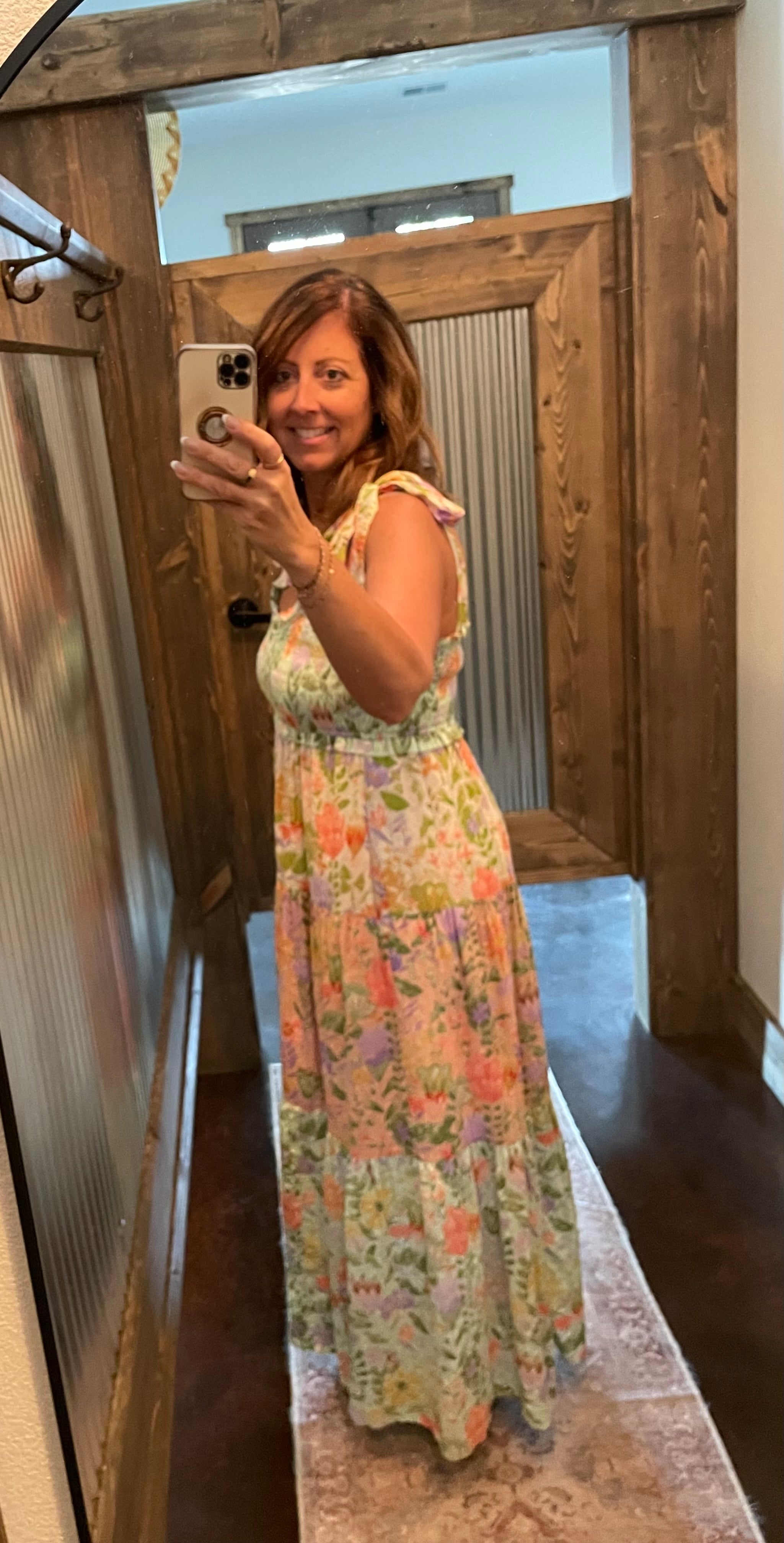 Smocked V-neck Tiered Multi Print Dress