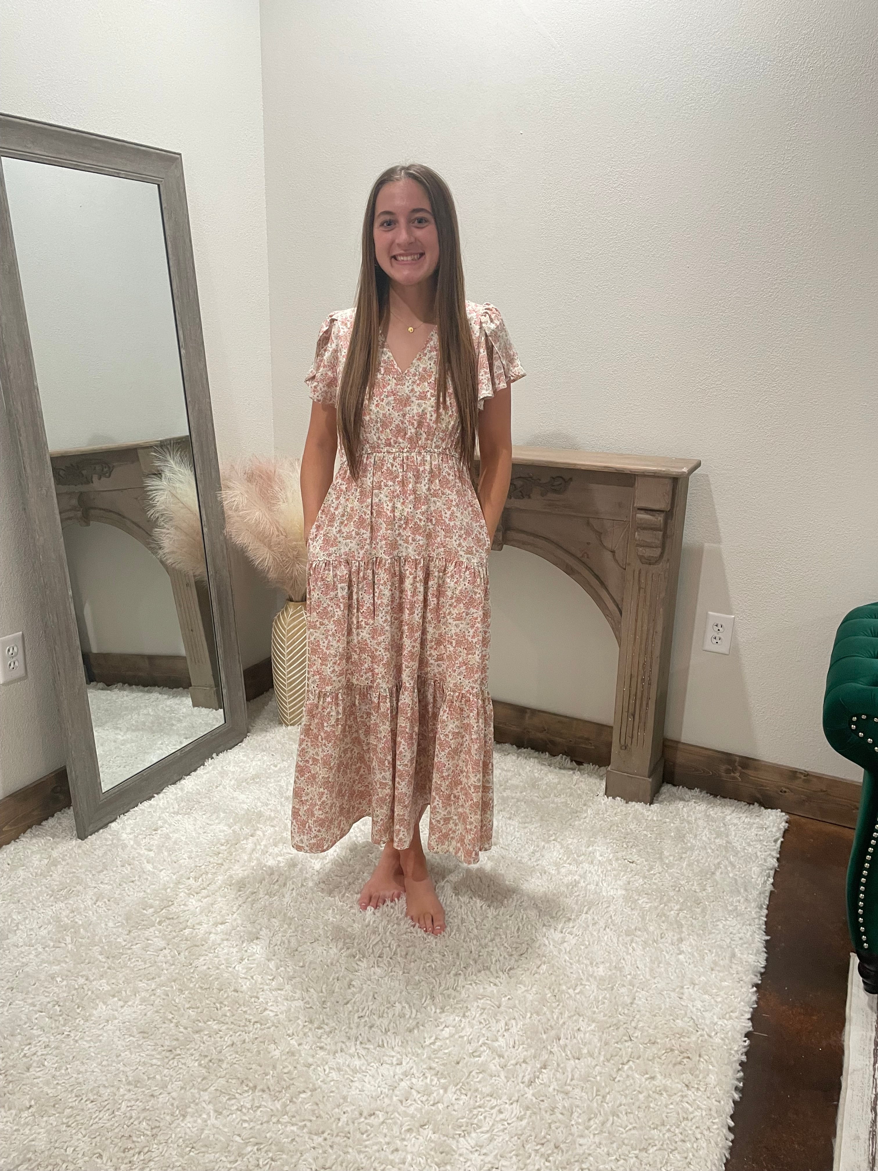 FLORAL TULIP SLEEVE MIDI DRESS