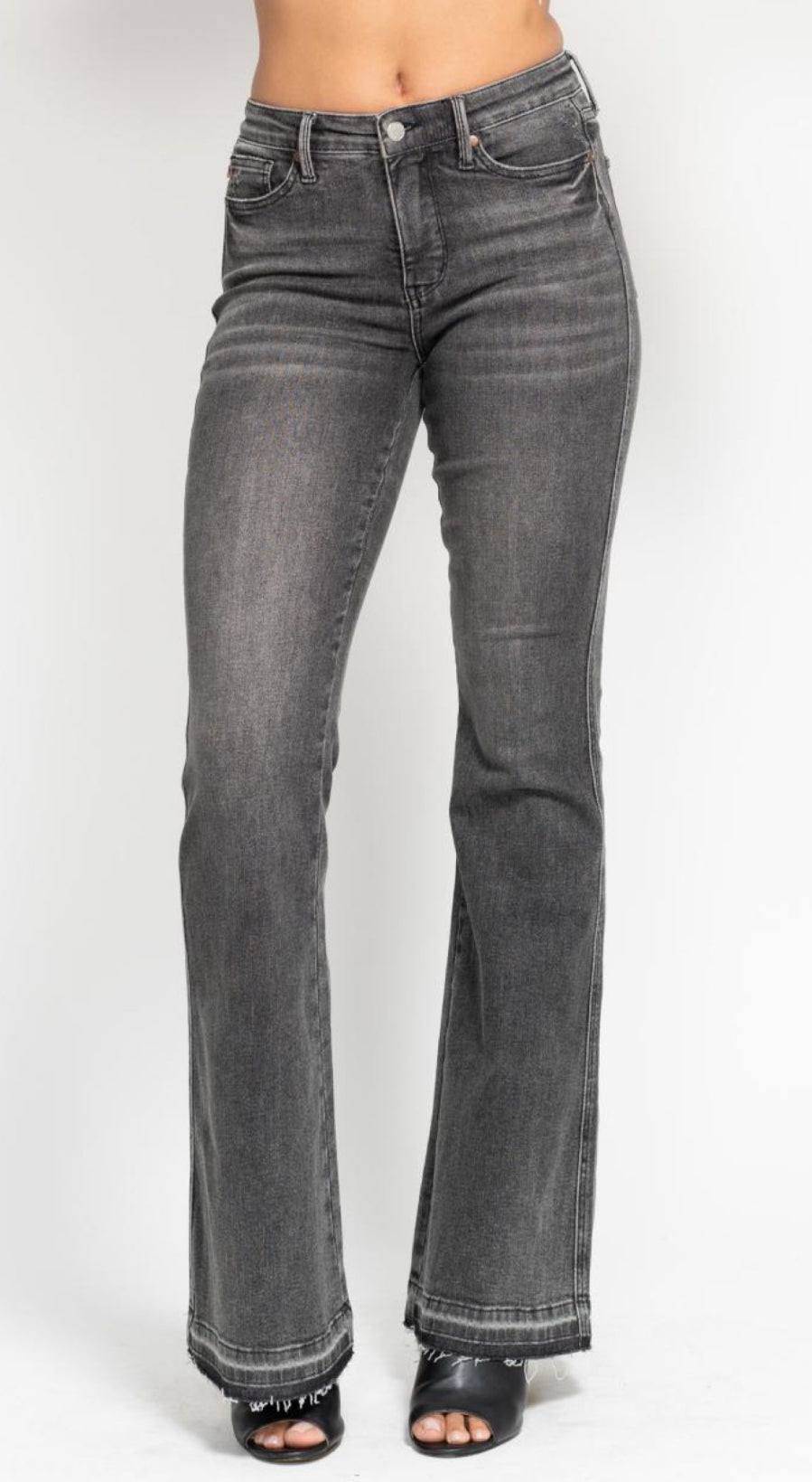 Judy Blue MR Tummy Control Washed Gray Release Hem Flare