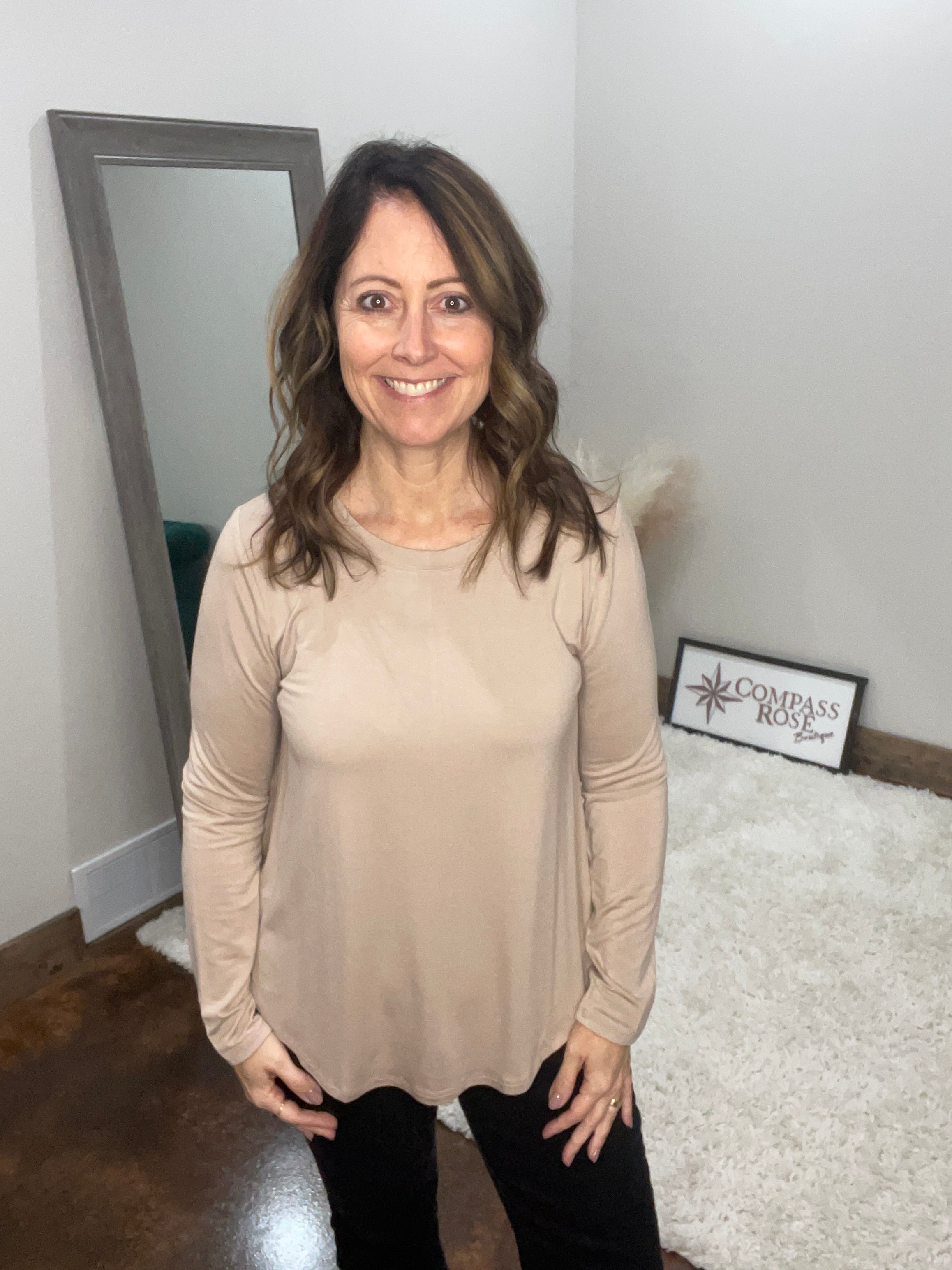 Flowy Round Hem Long Sleeve Top