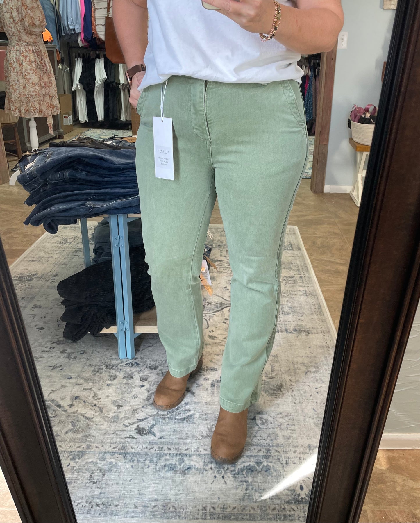 Risen Olive Straight Pants