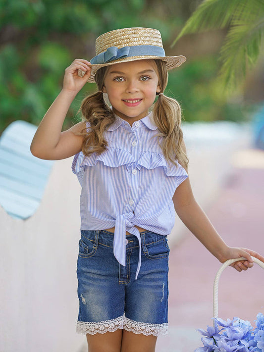 Howdy Country Girl Blue Denim Shorts Set