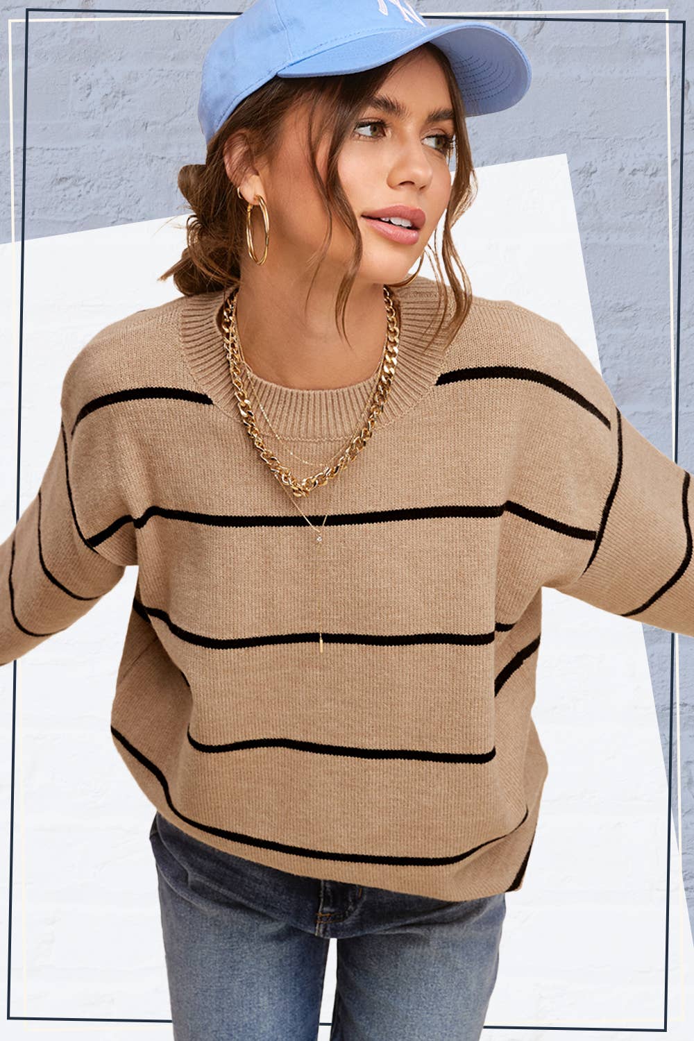 Loose Fit Stripe Long Sleeve Crewneck Sweater