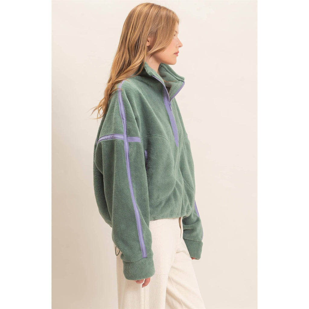 Contrast Trim Half-Zip Fleece Pullover