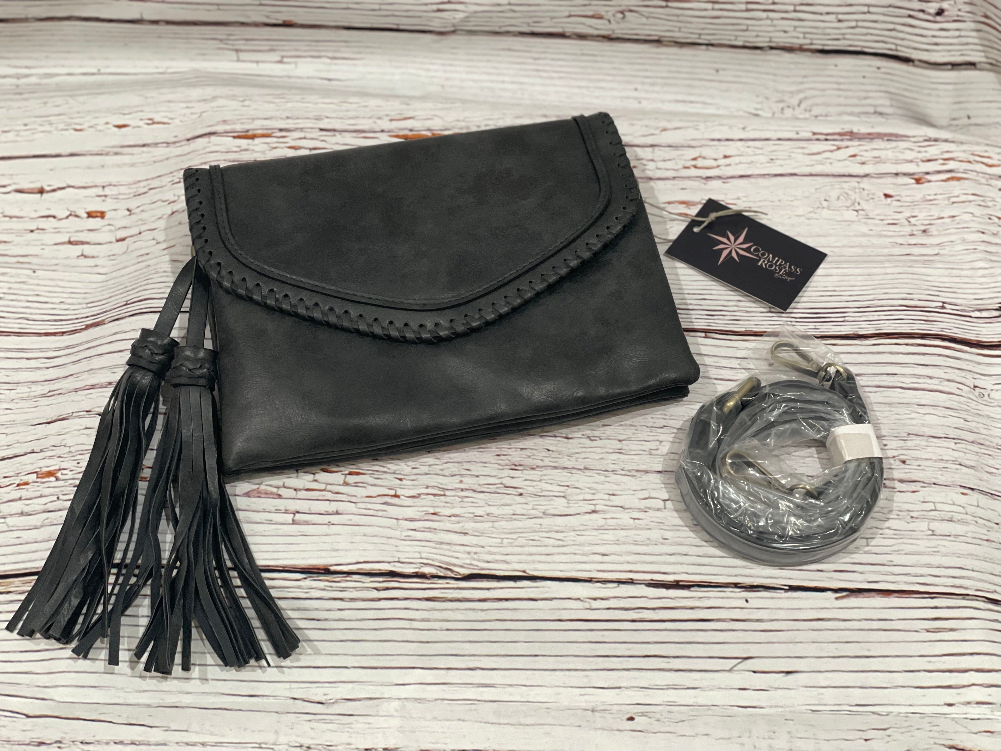 Sloane Flapover Crossbody w/ Whipstitch and Tassel