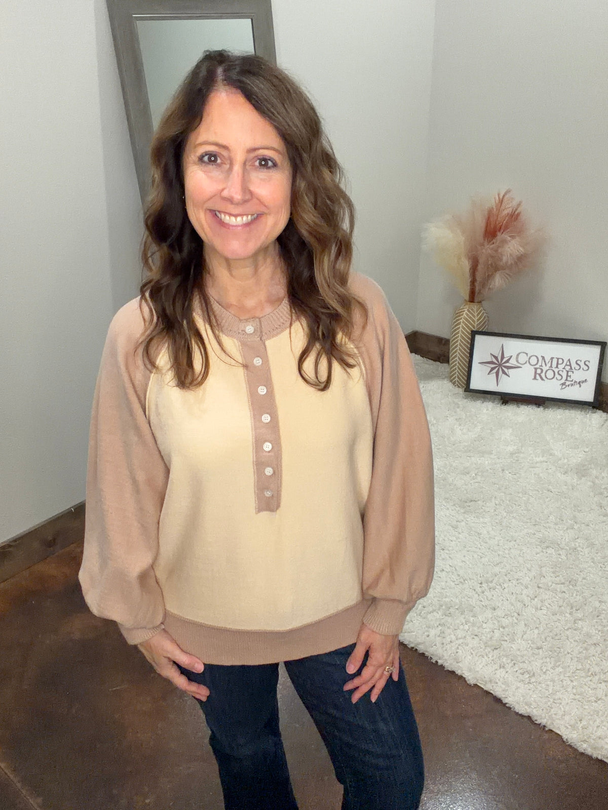 Color Block Henley Sweater