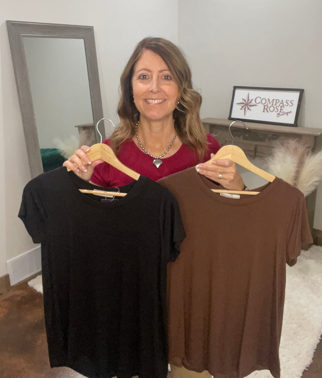 Flowy Round Hem Short Sleeve Top