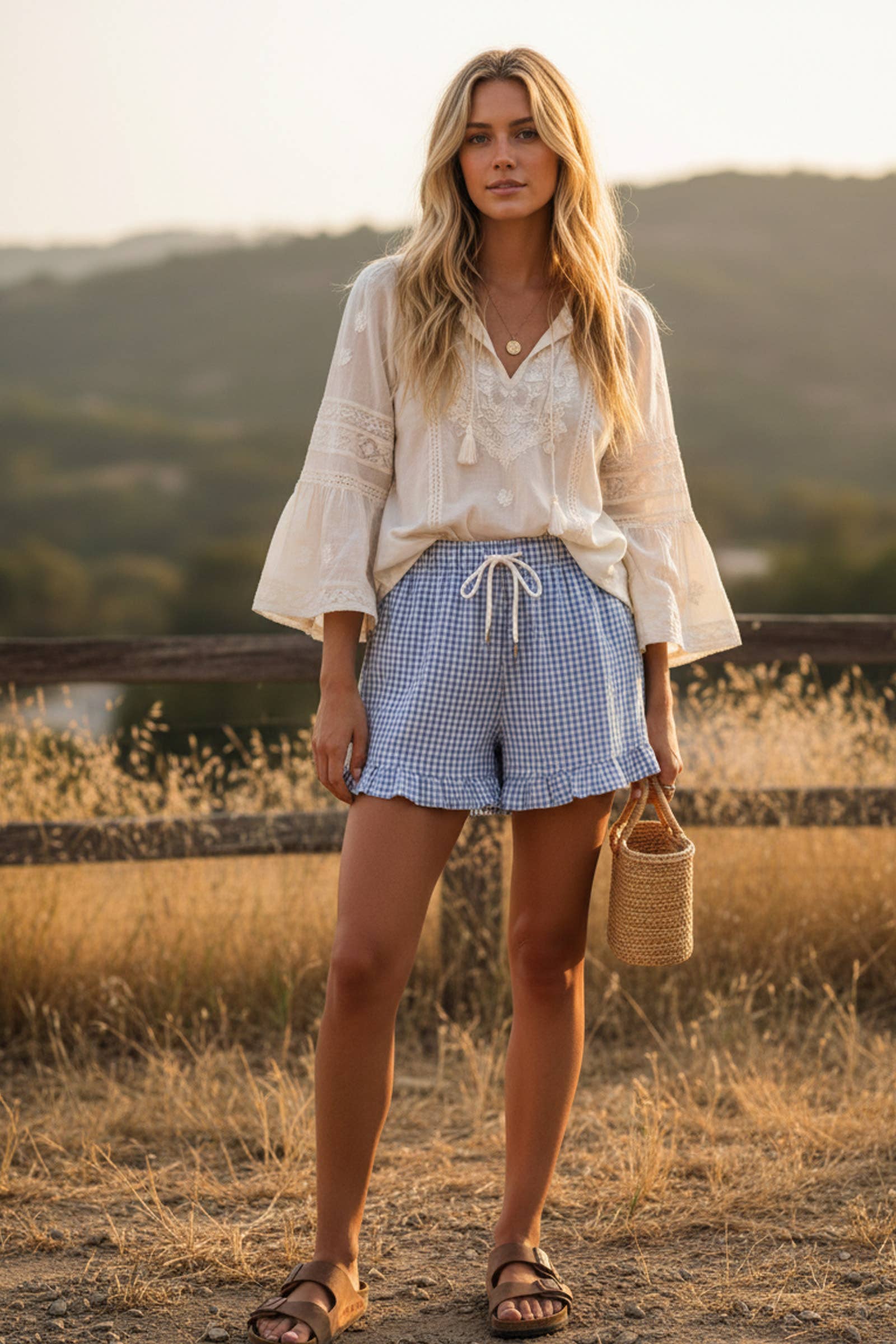 Checkered Ruffle Hem Shorts