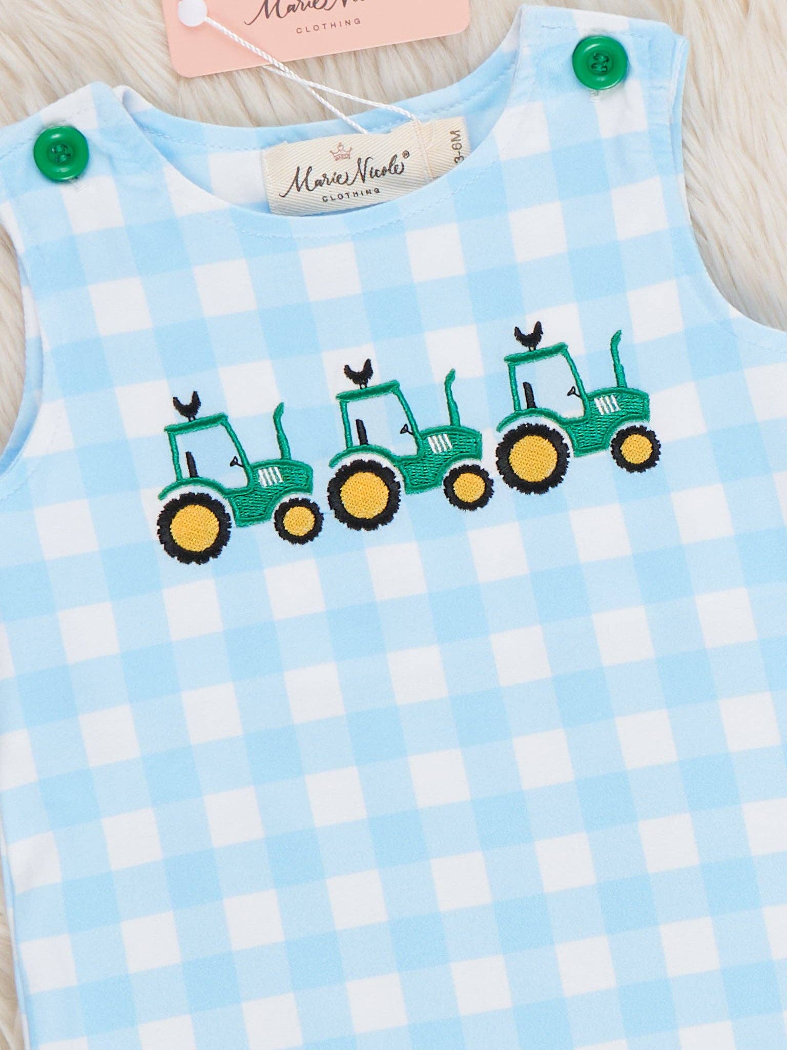 Little Farmer’s Embroidered Plaid Romper