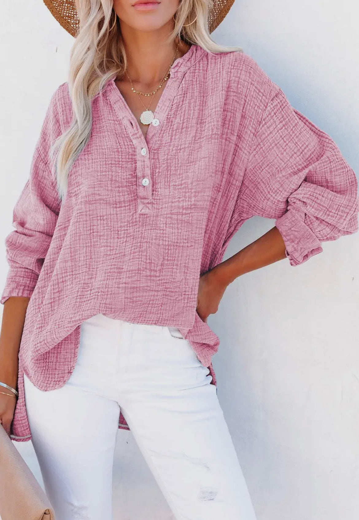 Crinkled Long Sleeve Top