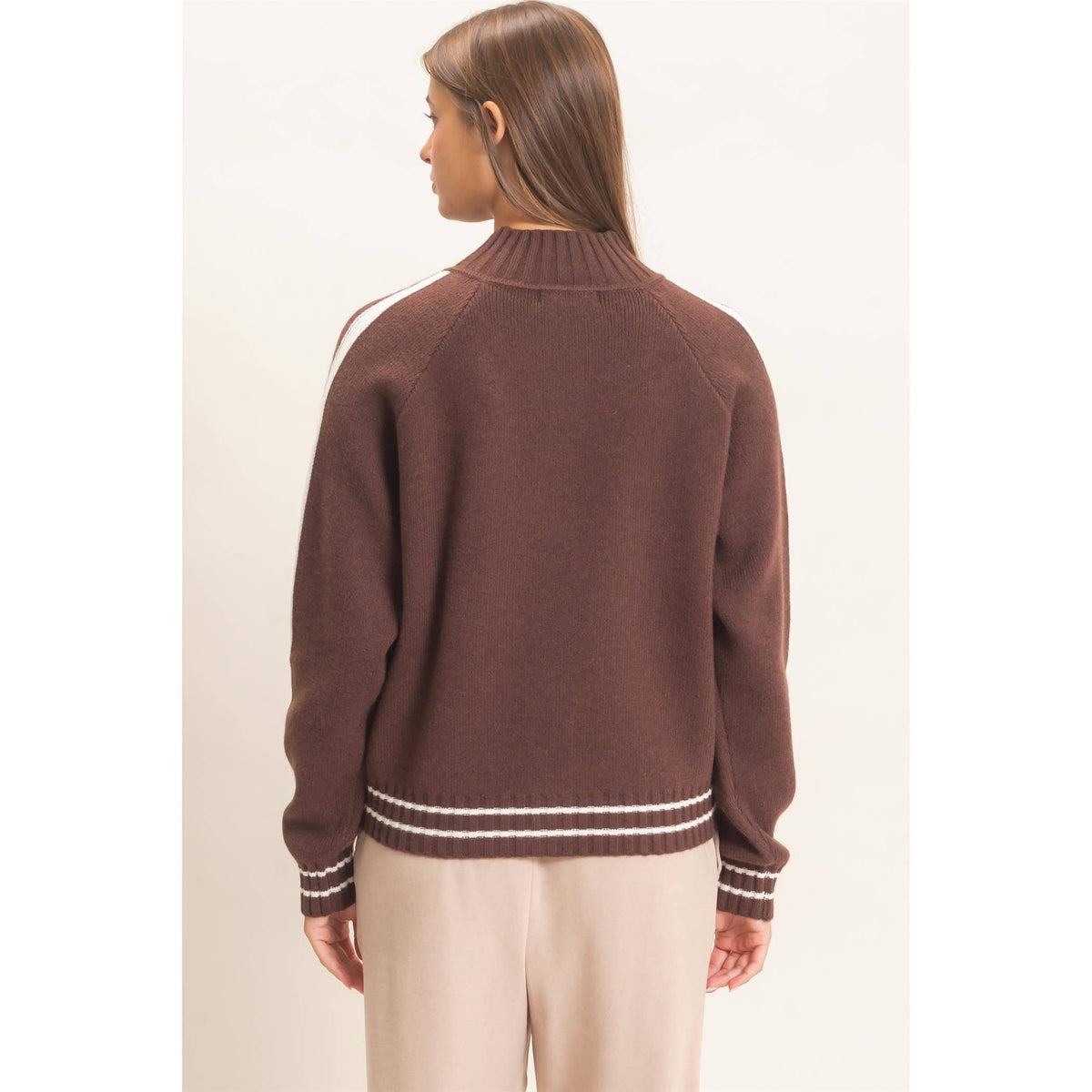 Contrast Stripe Zip-Up Sweater