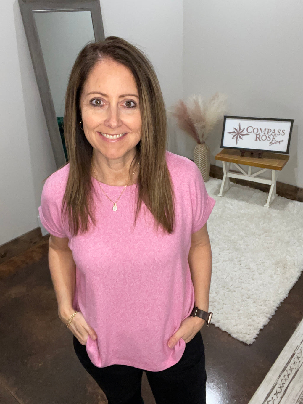 Soft Melange Hacci Round Neck Top