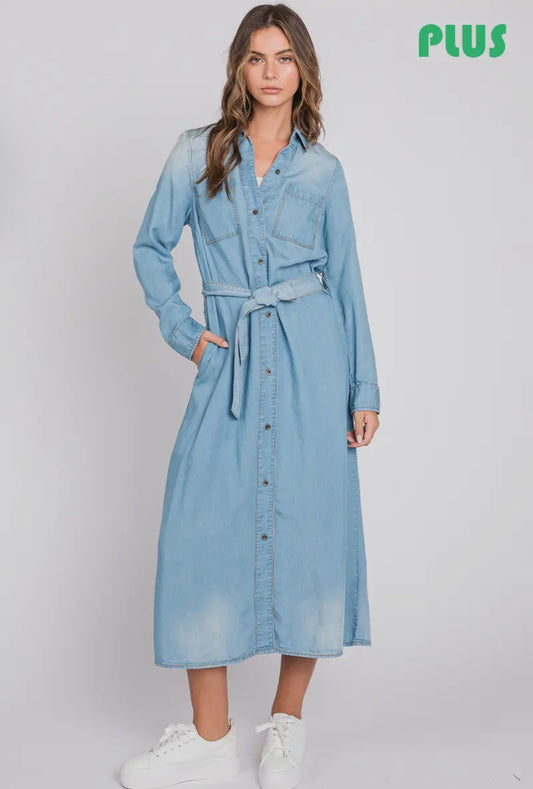 Denim Midi Shirt Dress